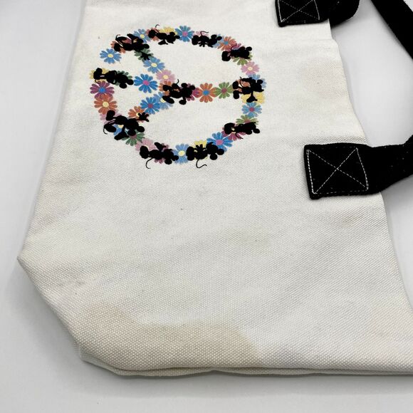 Vintage Disney Large Canvas Tote Bag Flower Peace Silhouette Mickey Hippy Boho - Picture 7 of 13